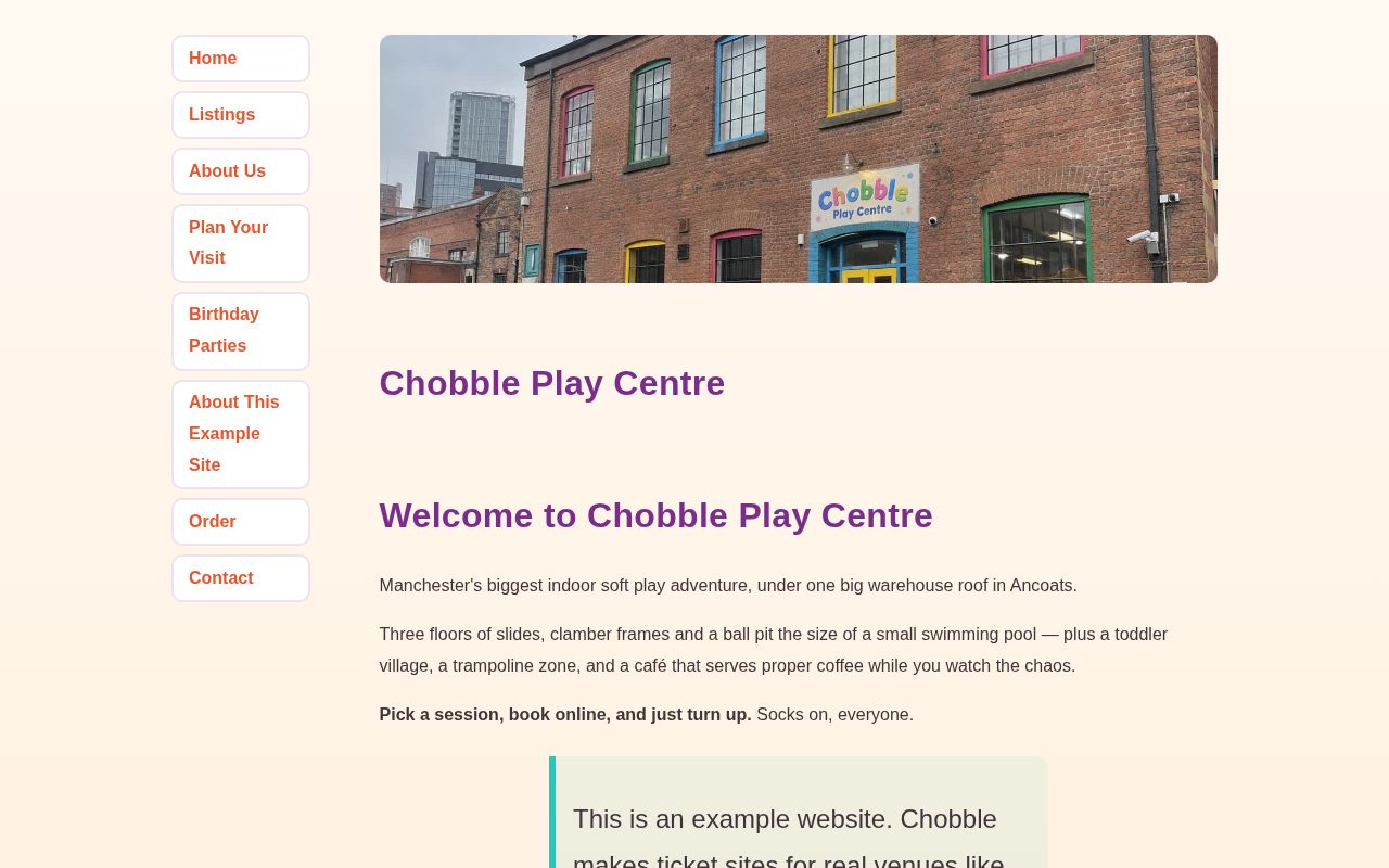The home page of the Chobble Play Centre demo website